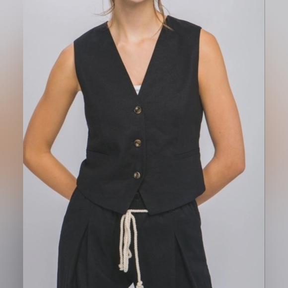 #391 🛑S,M Boho HOT PINK Linen Button Down Vest - Picture 11 of 12